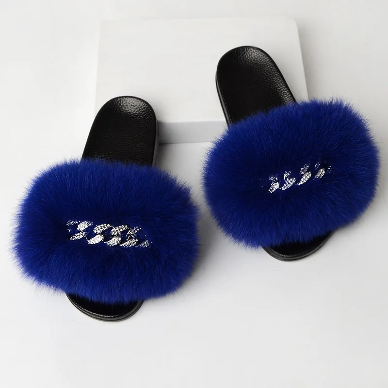 

Summer Ladies Slippers Women Real Fox Fur Slides Indoor Fuzzy Plush Flip Flops Flat Sandals Fluffy Home Shoes Woman New Arrival