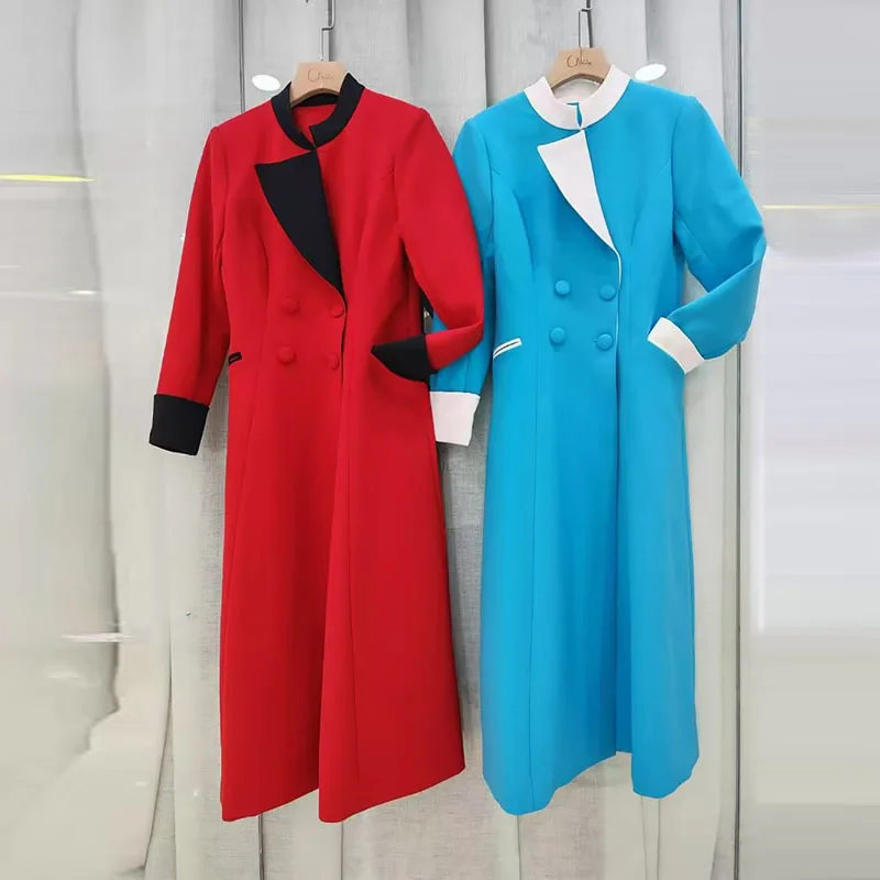 2025 New Kate Middleton Princess Long Sleeve Button Patchwork Long Dress view 2