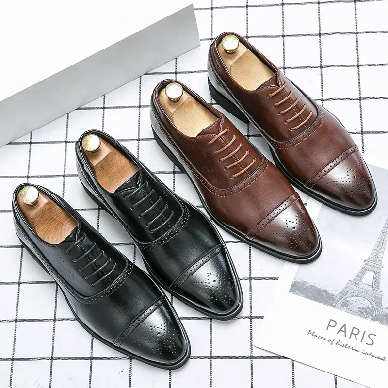 Carving Dress Shoes Men Designer Fashion Handmade Business Formal Shoes Men Original Pointed Wedding Shoes 2024
