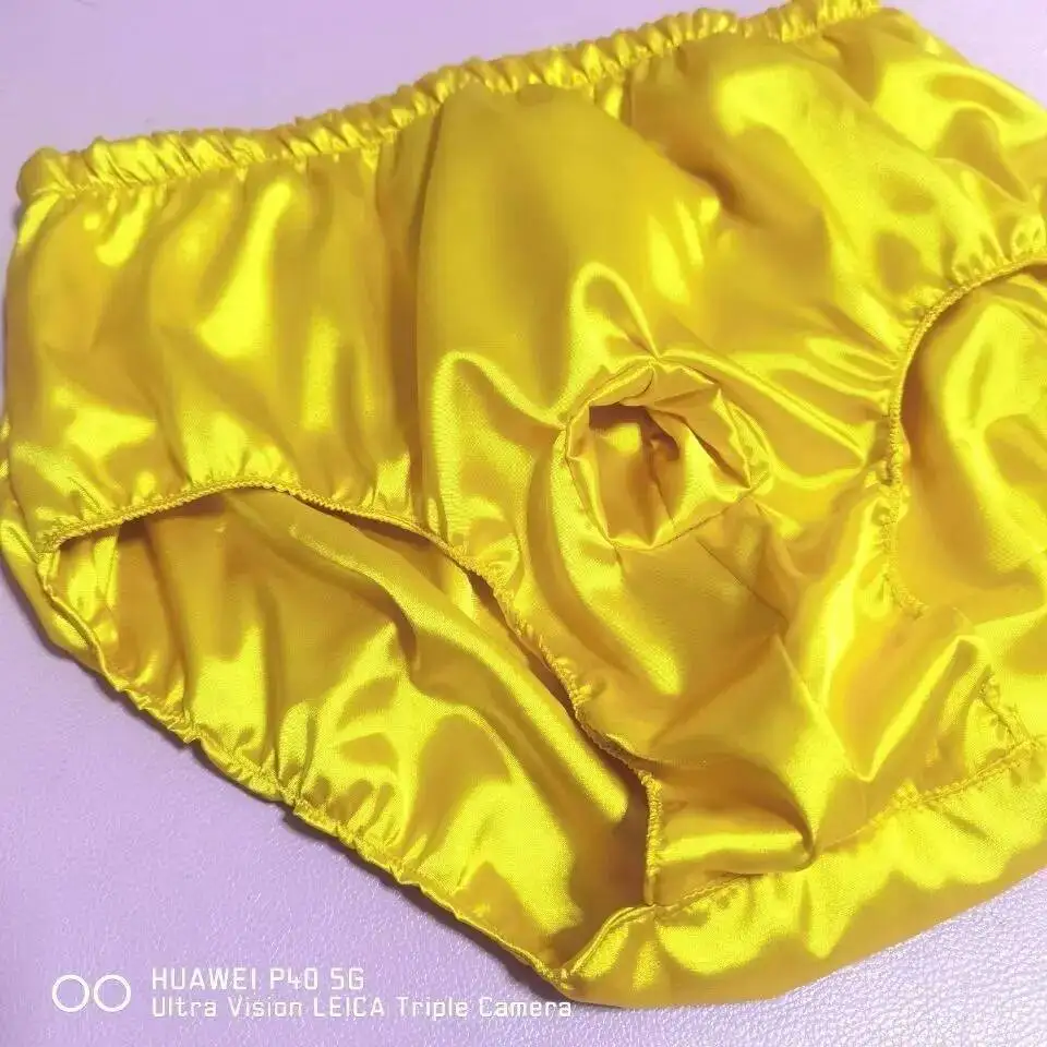 Men Glossy Ice Silk Satin Lingerie Panties Plus Size Underwear Sexy Medium Waist Briefs