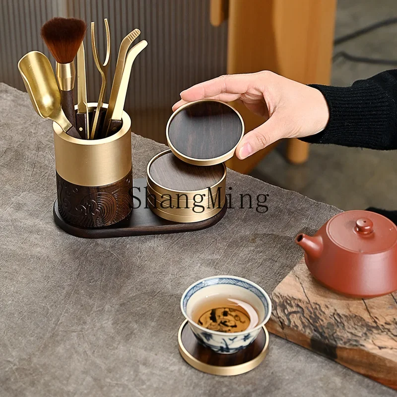 

CLL Copper Wood Tea Ceremony Set Ebony Kung Fu Tea Set Accessories Tools Spoon