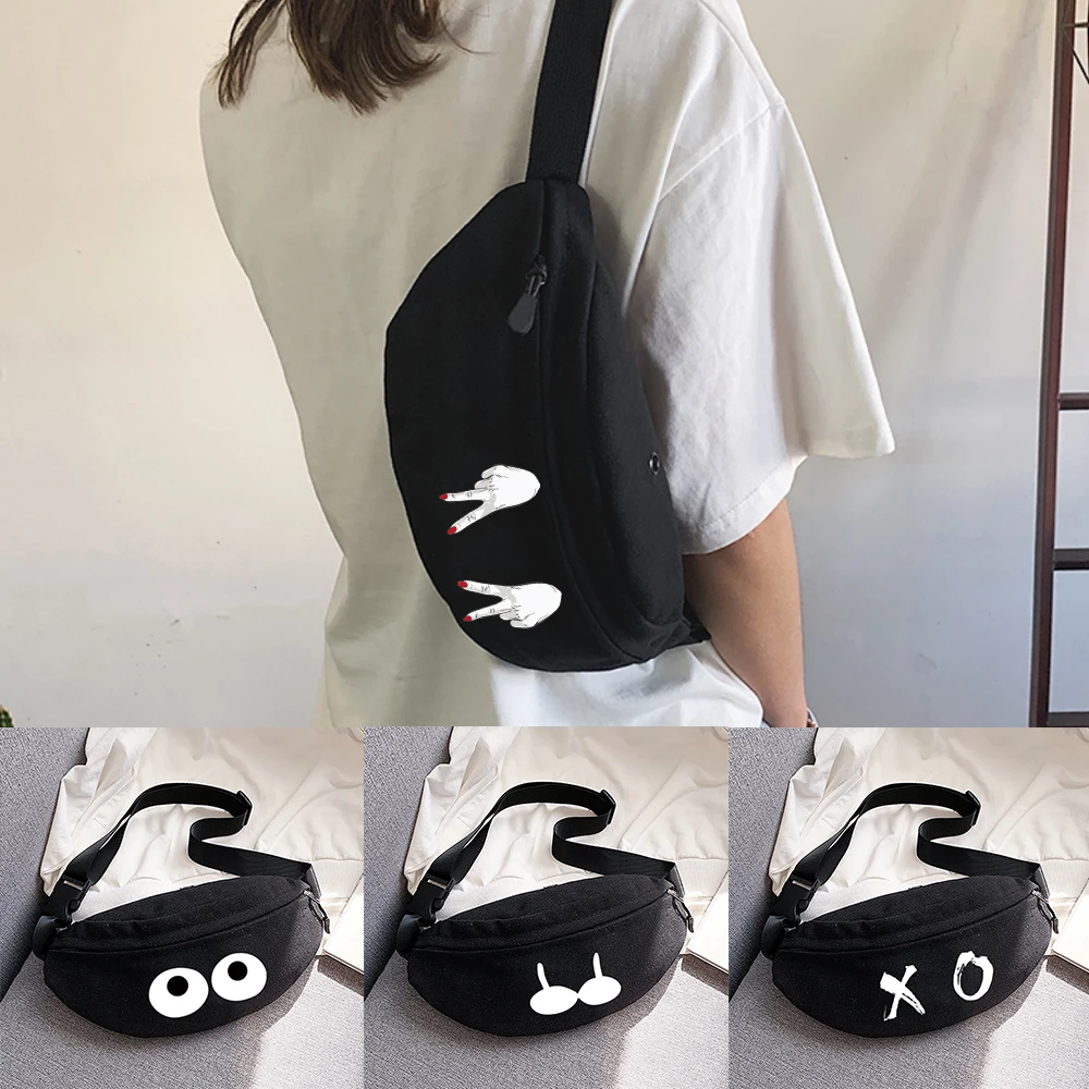 Waist Bag Fashion Shoulder Chest Bags Simple Canvas Cartoon Printing Casual Men and Women Outdoor Sports Youth Travel Fanny Pack