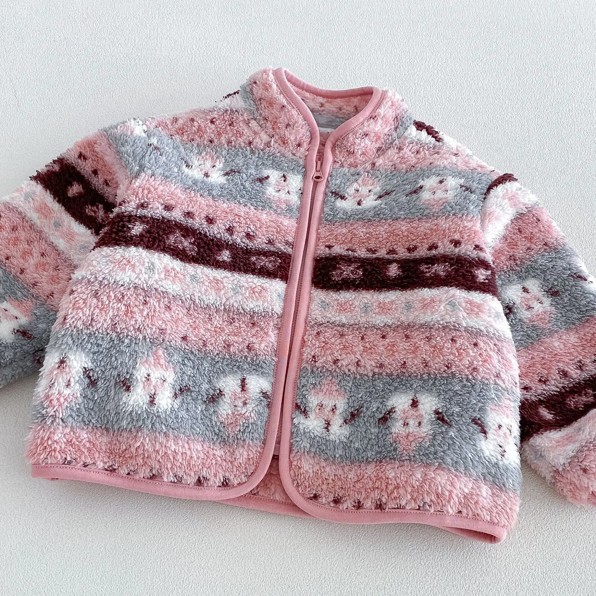 2026 Coloful Girls Double Fleece Jacquard Jacket 2026 Fall Winter Baby Girl Thick Cartoon Top Kids Winter Wear