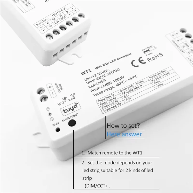 Комплект контроллера диммера ELECT-TUYA 2,4G Wi-Fi для 2-канальных светодиодных лент- WT1 12 В 24 В 36 В CCT, модуль дистанционного управления с умным затемнением