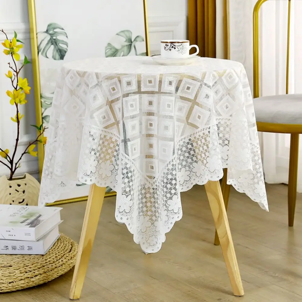 White Lace Tablecloth Sheer Non-slip Coffee Table Cover Flower Embroidered Nordic Style Photography Tablecloth