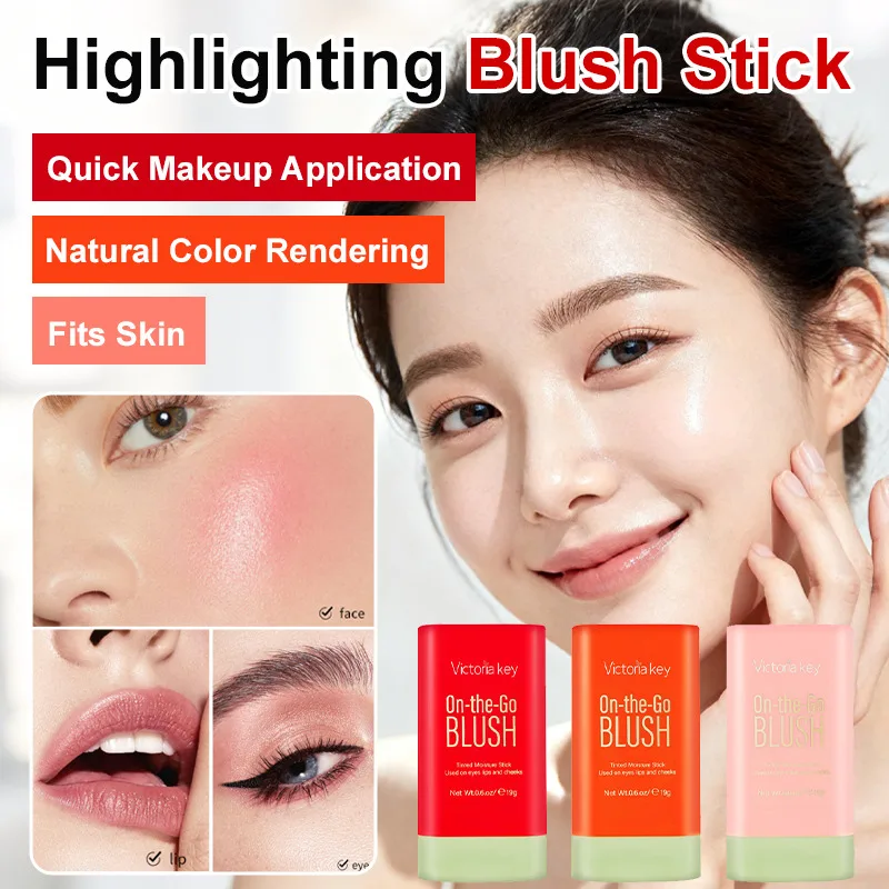 Set di evidenziatori e riparatori in stick per trucco nudo naturale, balsamo rosso per labbra e guance, doppio scopo