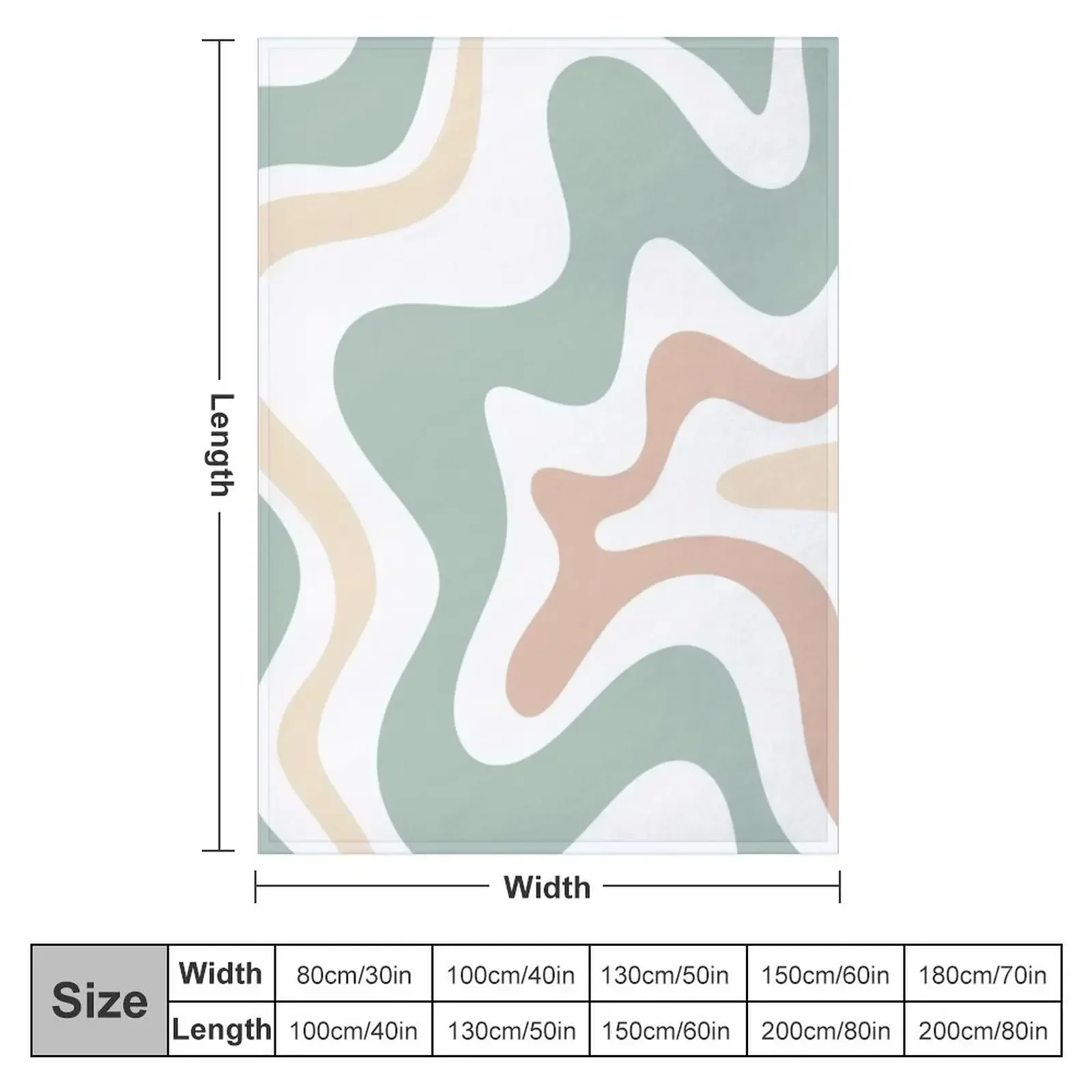 Liquid Swirl Retro Abstract in Light Sage Celadon Green, Light Blush, Cream, and White Throw Blanket Vintage Blankets