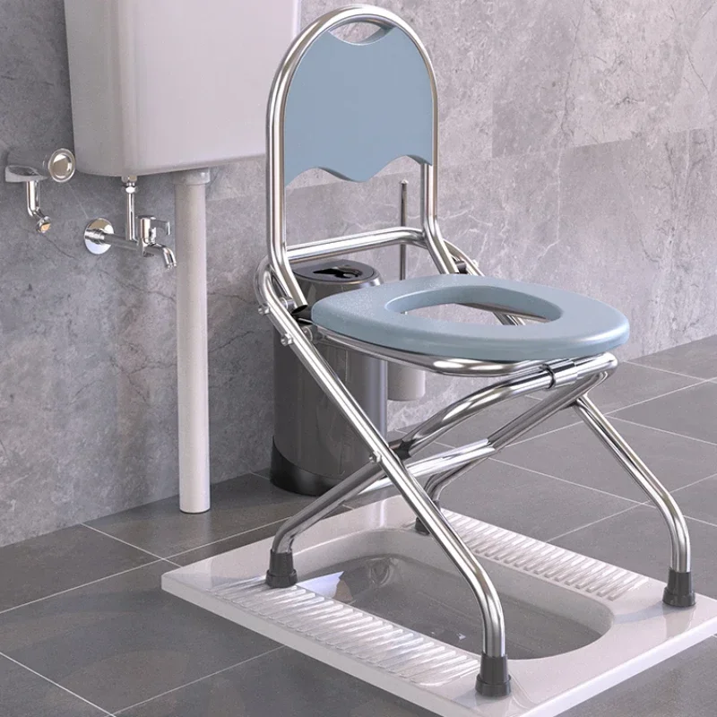 

Simple Mobile Toilet Stool Stainless Steel Bathroom Chair Comfortable Backrest Bathing Chair Non-skid and Stable Shower Chair