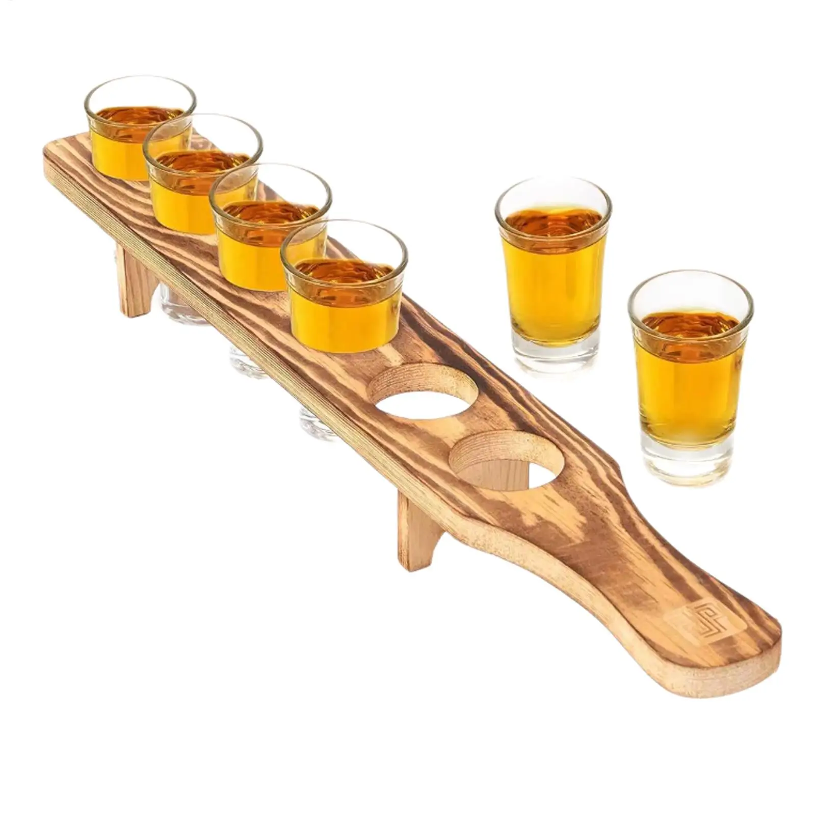 Bandeja de Madera para Servir Vasos de Chupito, Soporte para 6 Vasos de Chupito, Exhibidor de Vasos de Chupito, Tabla para Vasos de Chupito para Fiestas, Bares y Clubes
