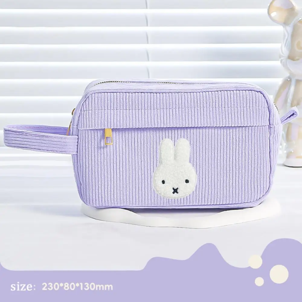 Miffy Corduroy Storage Bag Anime Cute Cartoon Large Capacity Simple Kawaii Makeup Tools Stationery with Handle Storage Bag Gift