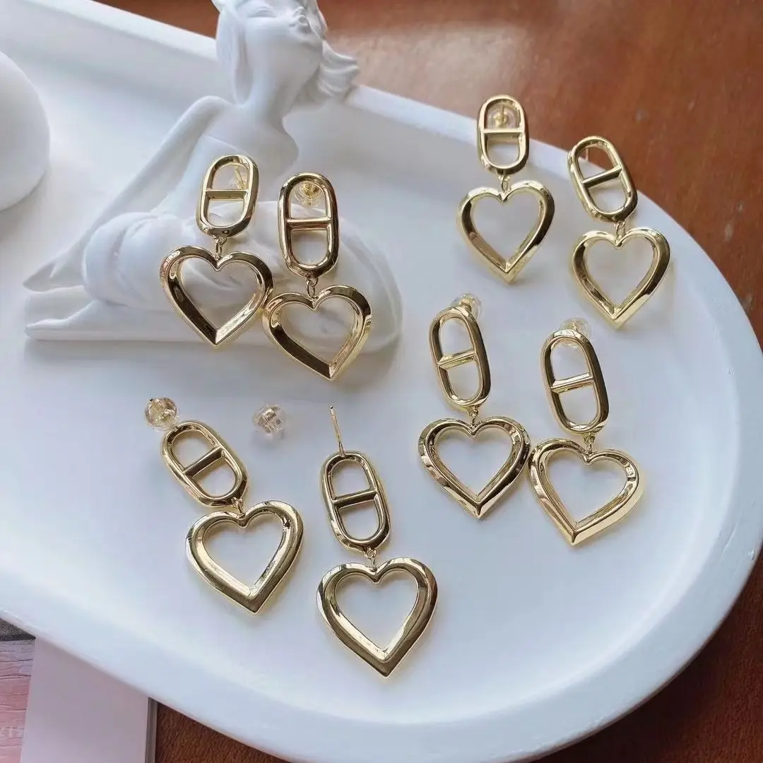 

5Pairs, Korean Heart Shape Gold Earrings For Women Paperclip Geometric Earrings Dangle Drop Earring Brincos Jewelry Pendientes