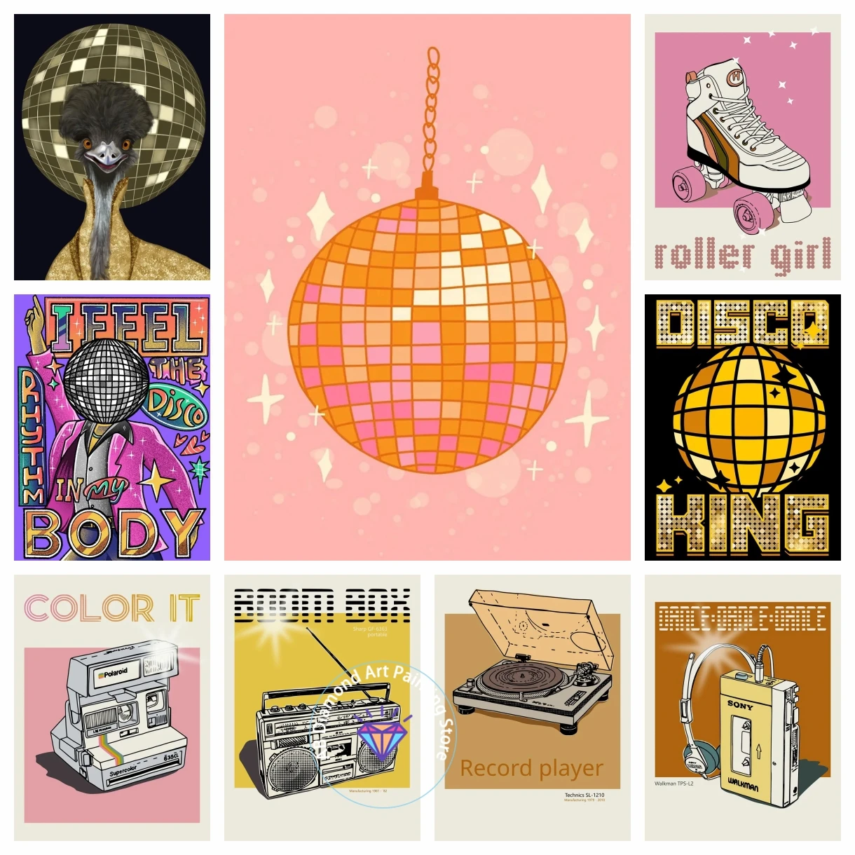 

80s Disco Ball Roller Girls Party Zone Men Disco King AB Diamond Painting Kit DIY Cross Handmade Art Gift Crafts Home Decor Gift