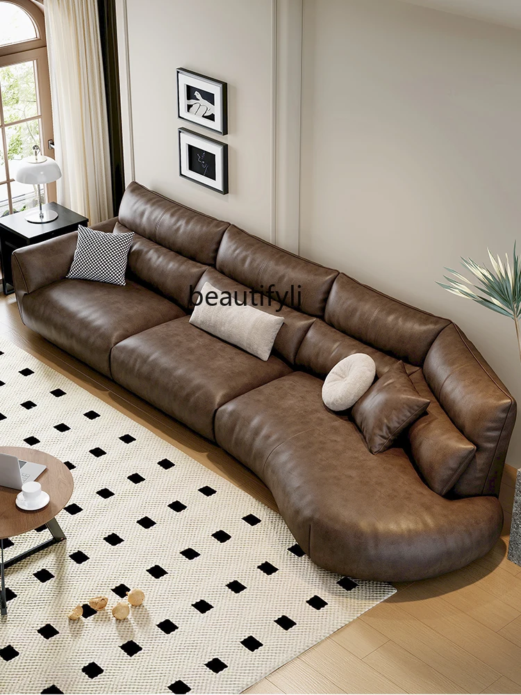 Leather Sofa Modern Simple First Layer Cowhide Household Small Apartment Corner Curved Sofa