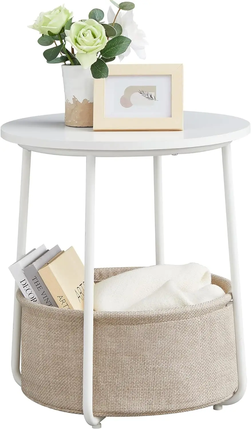 

New 2024 small circular side table with modern bedside table with cloth basket