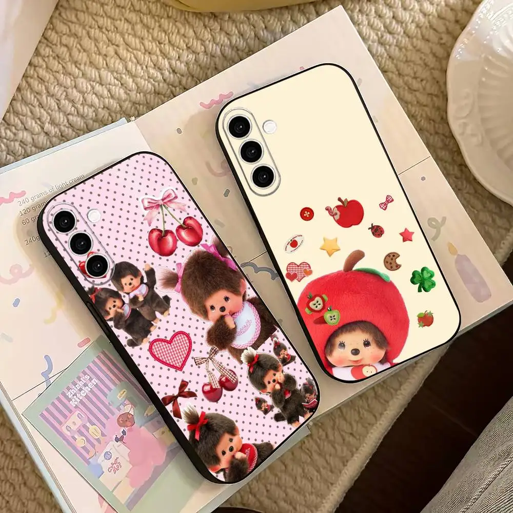 Lovely Monchhichi Doll Gift Phone Case For Samsung Galaxy A73,A72,A71,A70,A53,A52,A51,Soft Silicone Black Cover