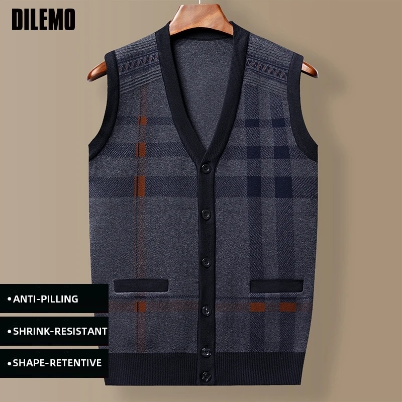 

Top Grade New Autum Winter Fashion Brand Knit Cardigan V Neck Sweater Striped Vest Sleeveless Casual Mens Clothes 2025
