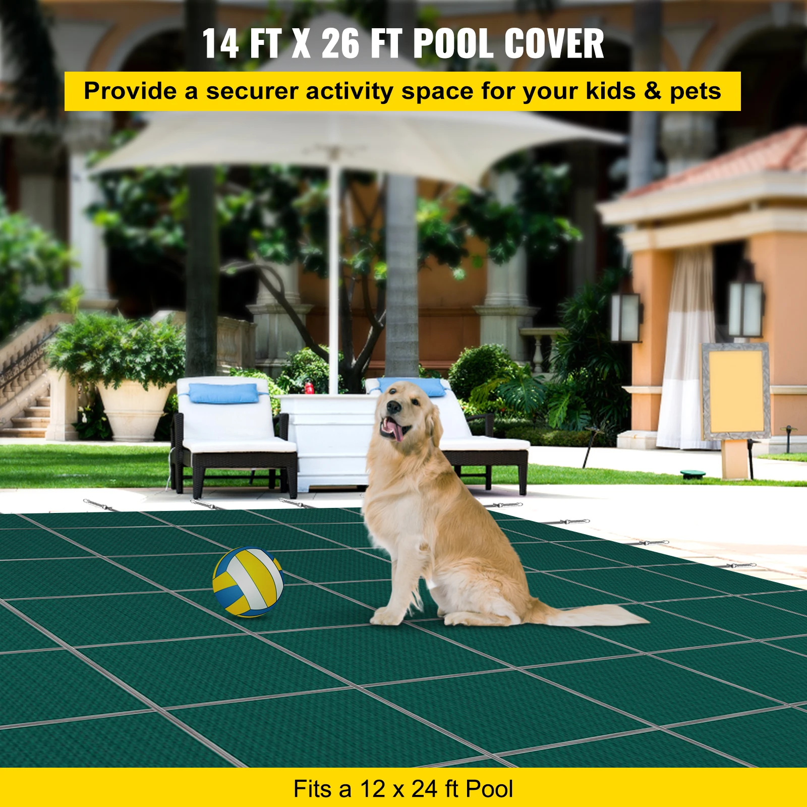 VEVOR Inground Pool Safety Cover 14x26ft Rectangular Pool Covers High Strength Mesh Winter Safety Cover w/Good Rain Permeability