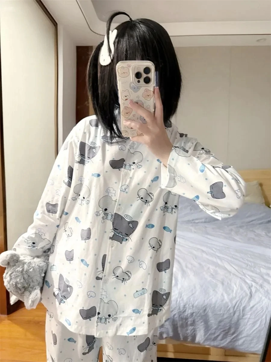 

Милый панк-комплект для дома: женский костюм с длинными рукавами и брюками, новая коллекция весна-осень, студенческий домашний наряд для дома и улицы