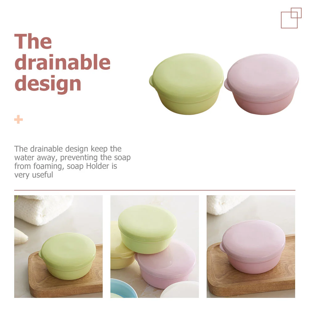 2 Pcs Soap Dish with Lid Travel Decor Boxes Portable Sink Shower Round Dishes Household Cases Holder Container