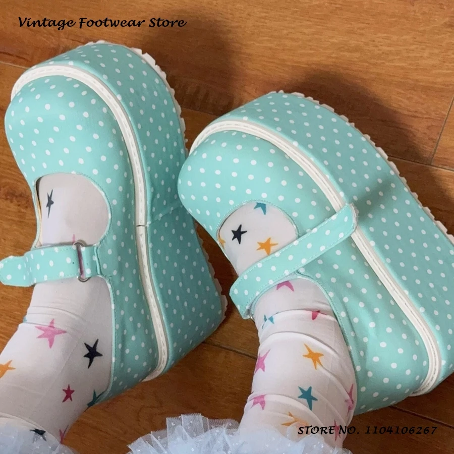 Zapatos Mary Jane con Plataforma y Puntos, Zapatos de Tacón Bajo con Punta Redonda para Mujer, Zapatos de Fiesta con Cierre de Velcro para Cosplay
