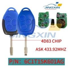 Jingxin 3Button 6C1T15K601AG ReplacementFO21Blade Car Remote Shell Case For Blue Ford Transit Connect Mk7 63chip 433MHZ Car Key