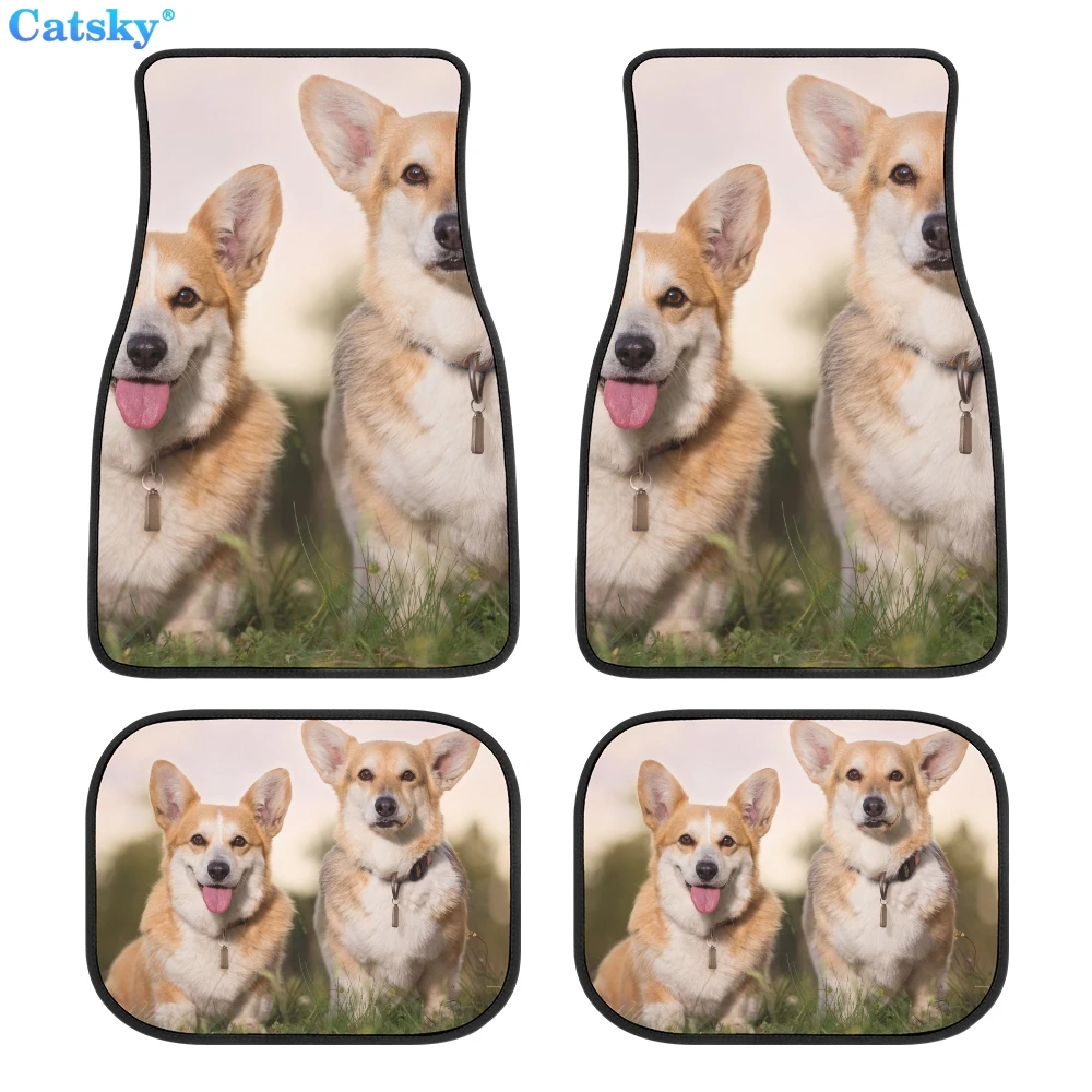 Welsh Corgi Print Car Floor Mat Carpet Anti-Slip Rubber Mat Pack of 4 Auto Accessiores for Car SUV Van