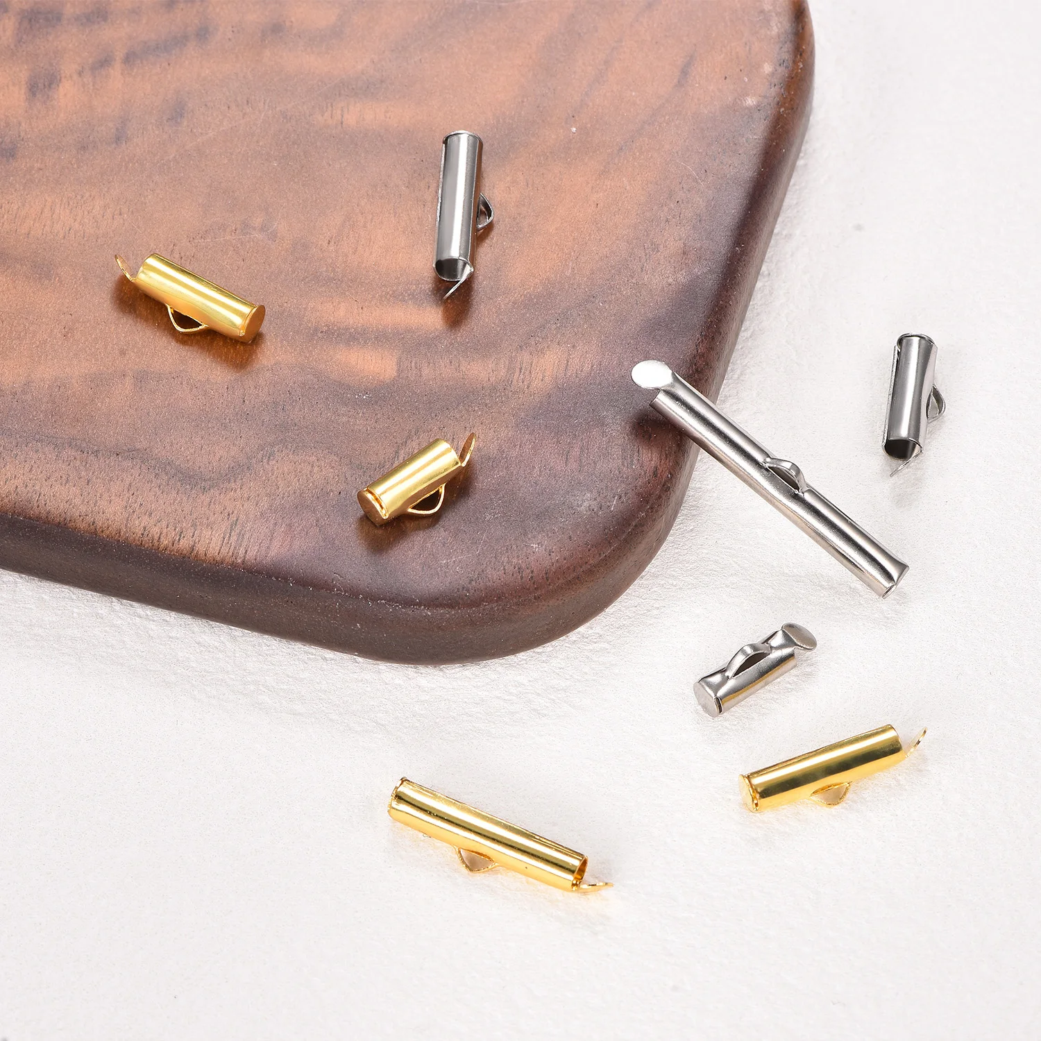 10 Stück Edelstahl-Endkappen, Rohrverschlüsse, Verbindungsschnallen, Crimp-Endperlen, Kettenverschlüsse für DIY-Armbänder, Bastelarbeiten und Schmuckherstellung – Detail 1