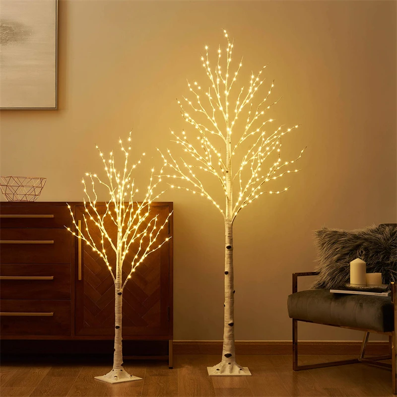 Simulated White Birch Tree Lamp Glowing Branch LED Night Light for Home Bedroom Wedding Party Christmas Garden Decoration