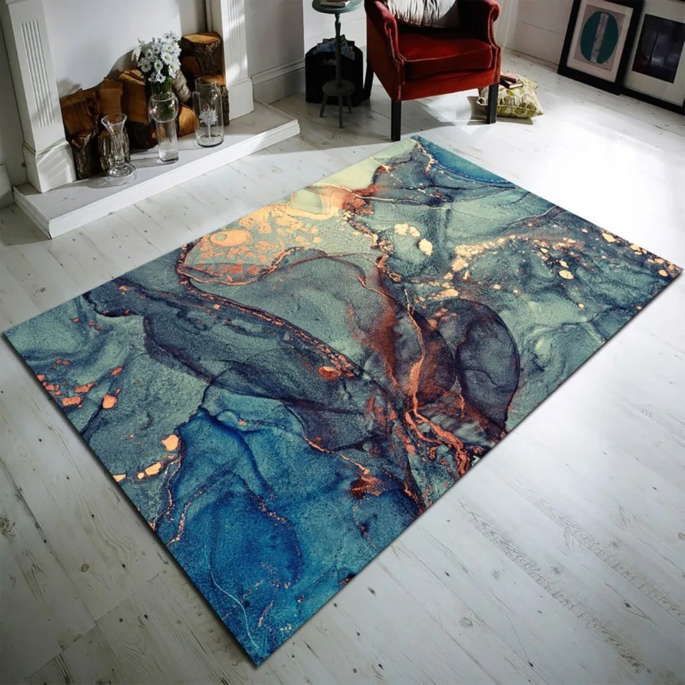 Luxury Gold Foil Marble Abstract Area Rug Modern Art Ink Wash Print Carpet Non-Slip Washable Floor Mat for Living Room Bedroom