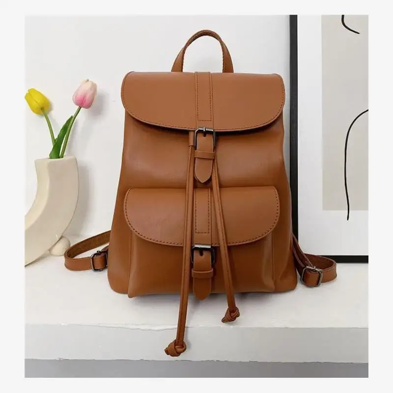 Mochila de Doble Asa para Mujer, Impermeable, de Cuero PU, Estilo Británico, Informal, de Color Puro, con Cierre de Cordón