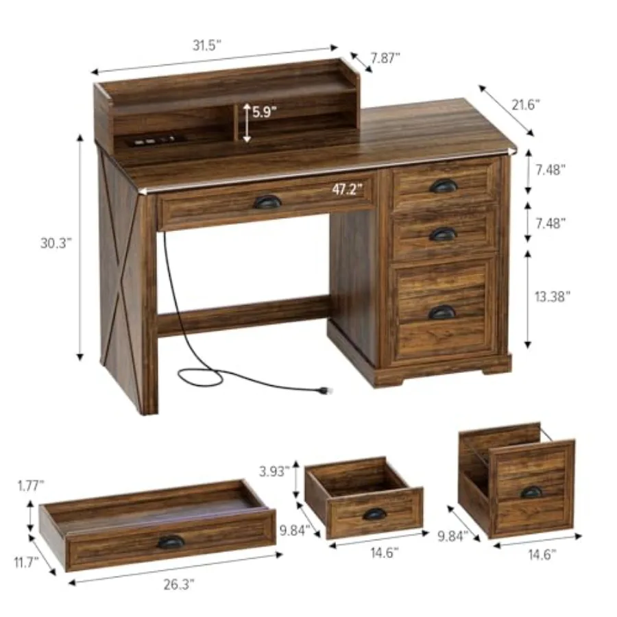 مكتب كمبيوتر مع حامل شاشة 47 في مكتب المكتب المنزلي في المزرعة مع أضواء LED مكتب تنفيذي مع مساحة تخزين لـ #3