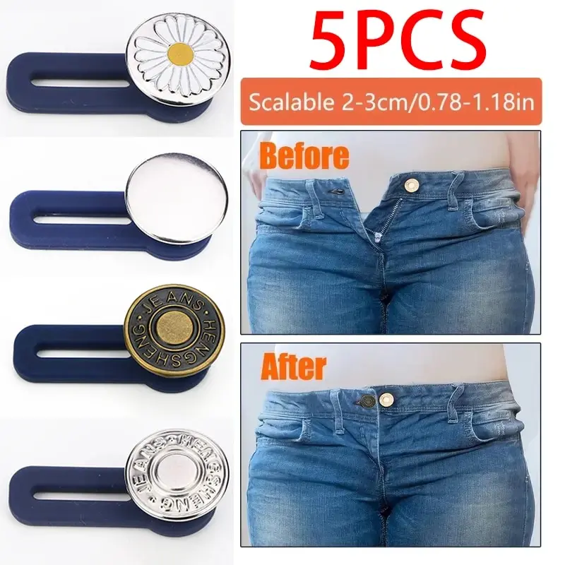 5pcs Magic Metal Button Extender For Pants Jeans Free Sewing Adjustable Size Retractable Waist Extenders Button Universal Buckle