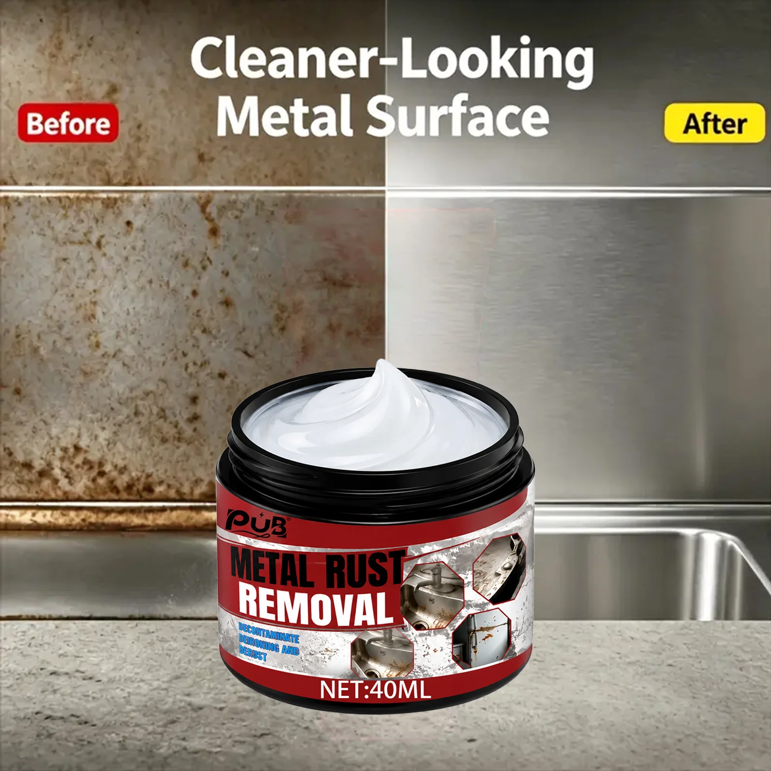 Metal Rust Remover & Anti-Rust Paste, Fast-Acting Peroxide Formula, Fridge, Sink, Scissors & Metal, Long-Lasting Protection