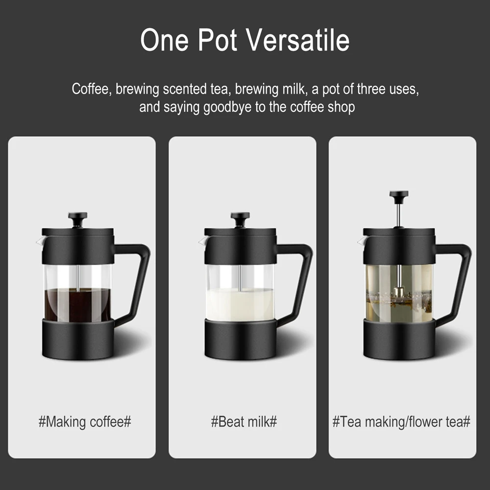 350ml/600ml French Press Pot Thickened High Borosilicate Glass Home French Press Pot Multi-purpose Coffee Maker Kitchen Supplies