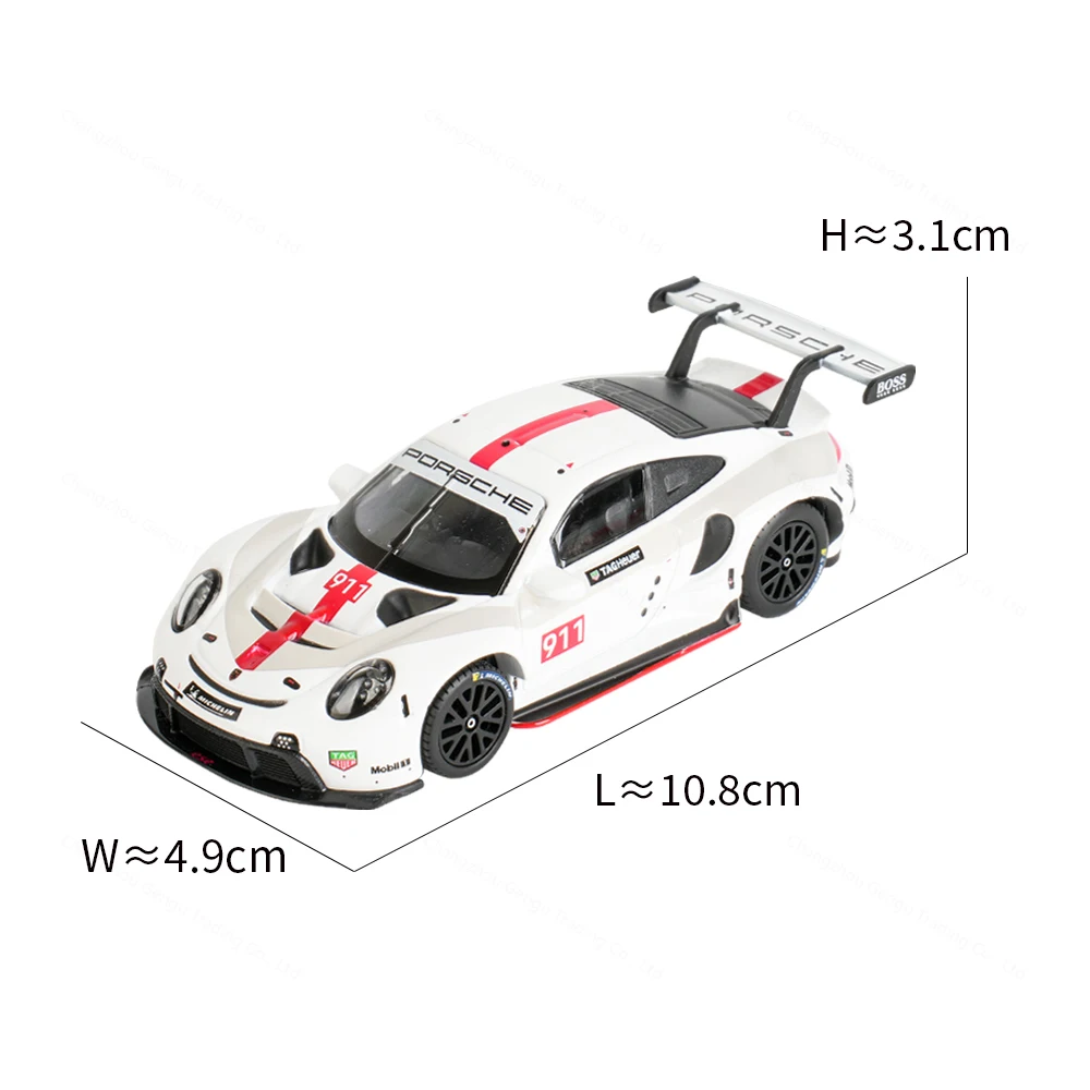 Bburago 1:43พอร์ช911 RSR โมเดลรถแบบหล่อแบบคงที่ mainan mobil balap กล่องอะคริลิค