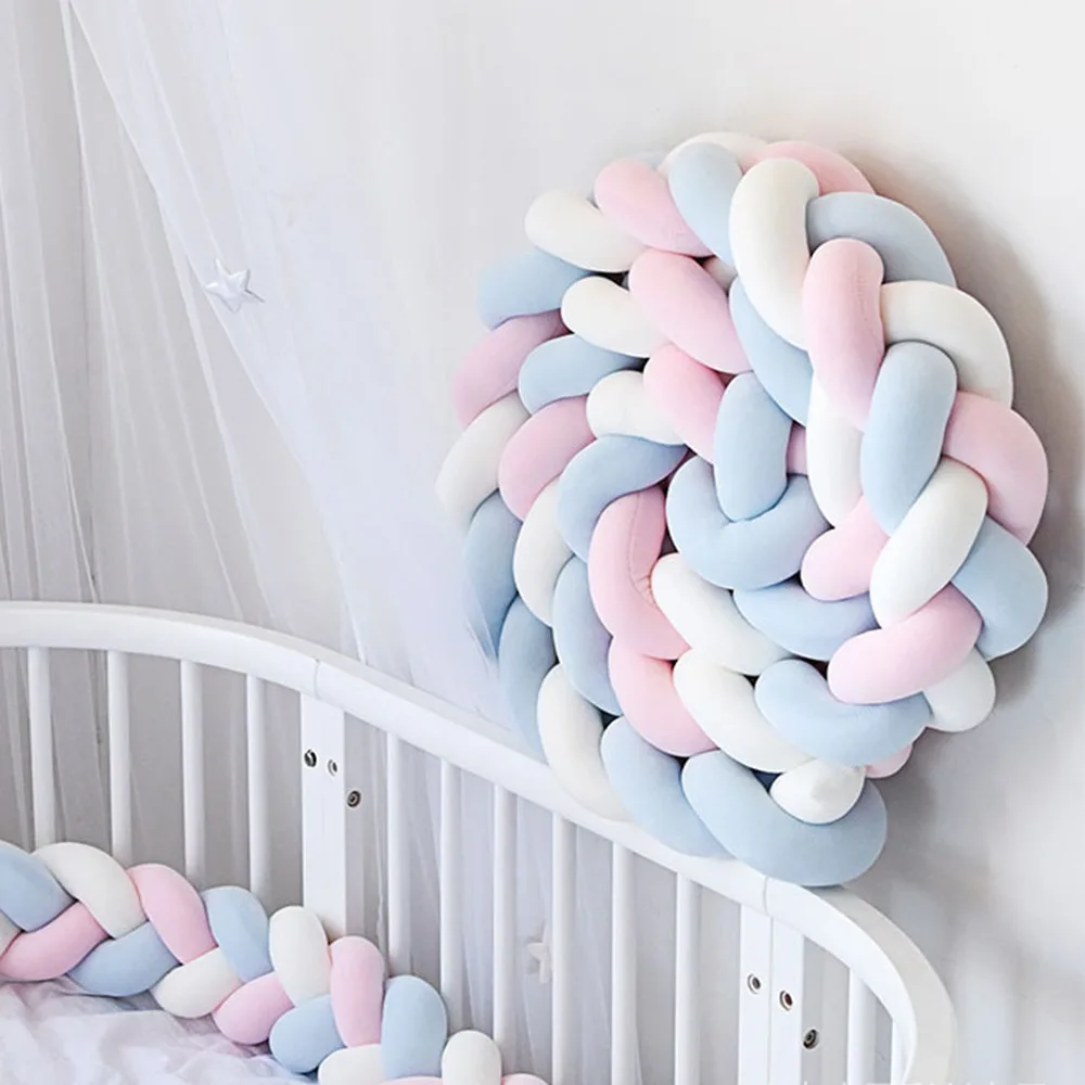 

Knotted Plush Pad Handmade Cot Bumper Soft Plush Washable Bed Bumper Skin-friendly Edge Protection Braided Pillow Baby Bed