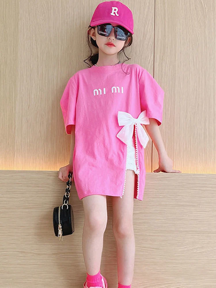 Girls Summer Svel T-irt Dr Loose Thin Korean Sle Split Casual Cotton Blend Top for Young Girls under 7