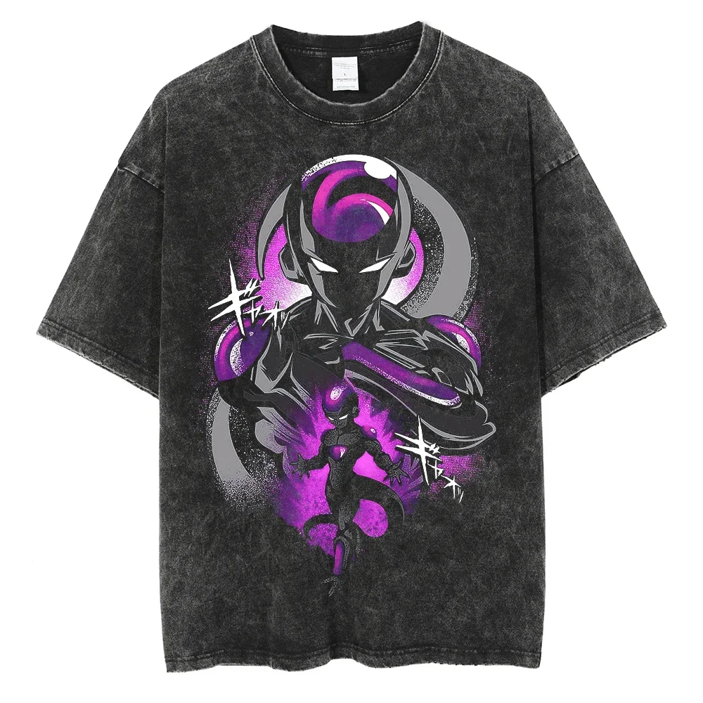 

Hot New BANDAI Anime Dragon Ball Washed Tshirt Japanese Graphic Summer T Shirt Men Harajuku T-Shirt Loose Top Tees Cotton Black