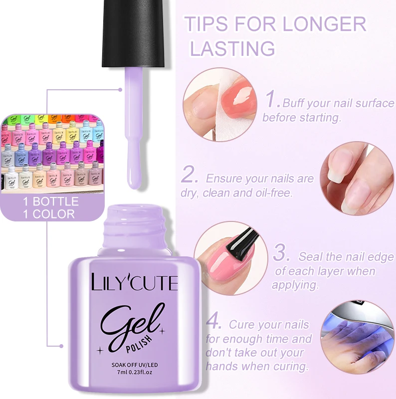 LILYCUTE 7 ml weißes Nagelgelpoliermittel Nude Pink Color Series Gel Semi Permanent UV Gel Soak Off UV LED Nail Art Base Top Coat