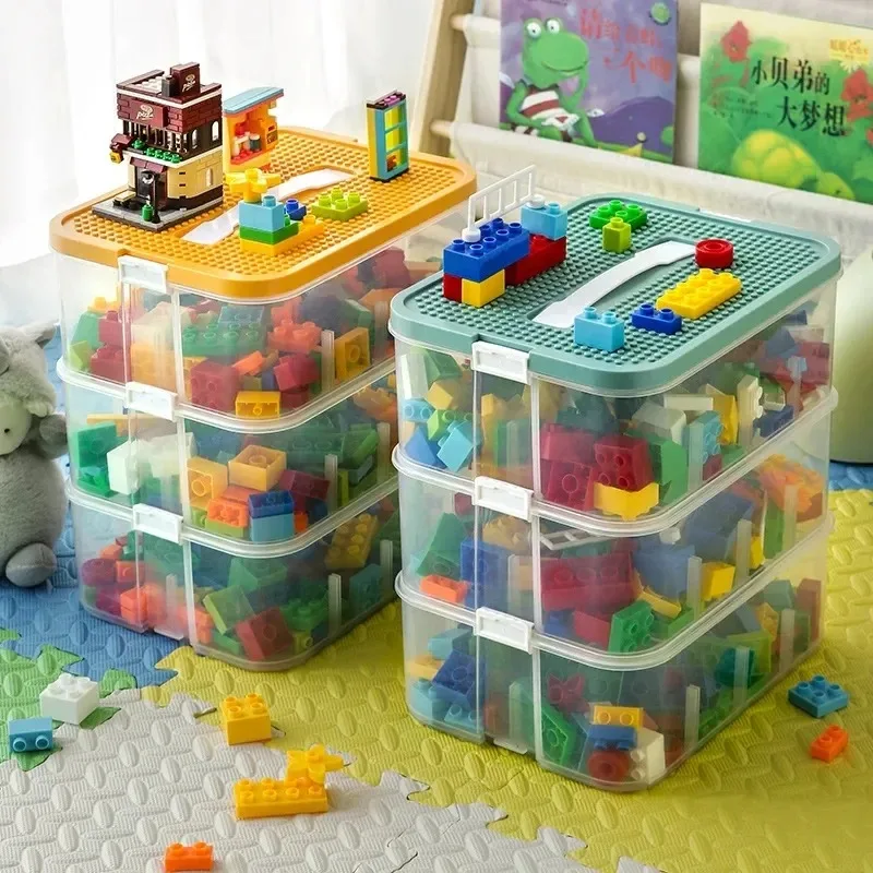 2-Layer Green Storage Box with Dividers, Sorted Organizer for Small Particles, Puzzles & Kids Toys