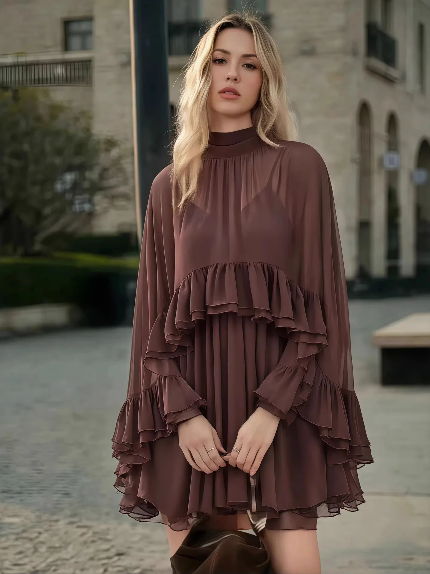 

Elegant Spring Summer New Style Snowflake Chiffon Dress Fashionable Inner Tank Top Two-Piece Set Women's Casual Sportswear