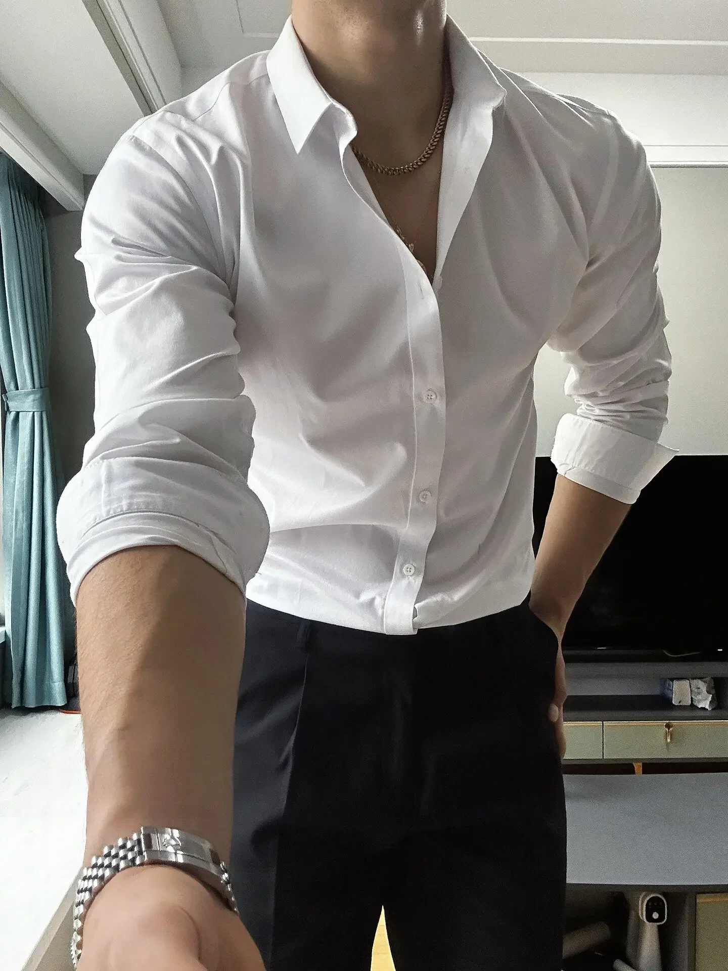

Белая рубашка, мужская элитная стильная рубашка с длинными рукавами, мужская весенне-осенняя деловая повседневная рубашка больших размеров