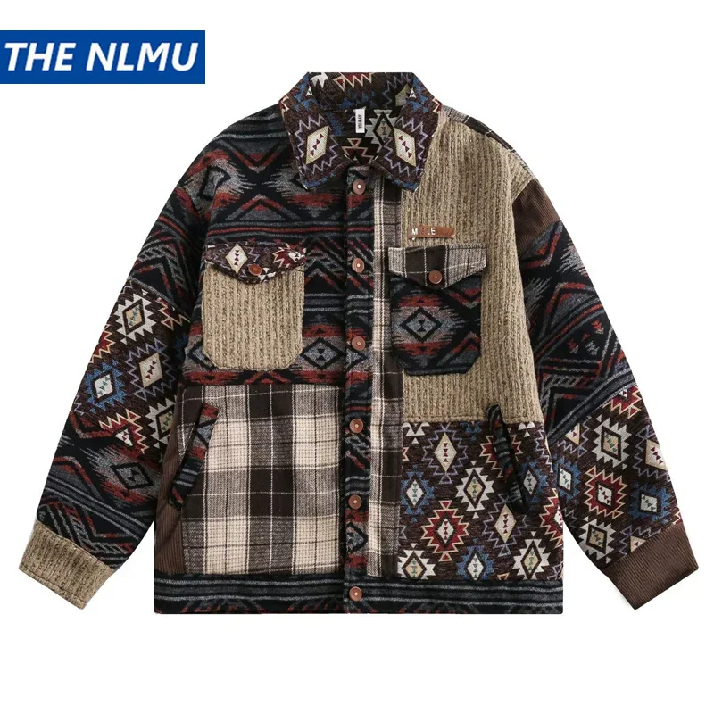 Vintage Color Block Patchwork Jacket 2026 Autumn Harajuku Casual Jacket Coat Outwear for Men Women