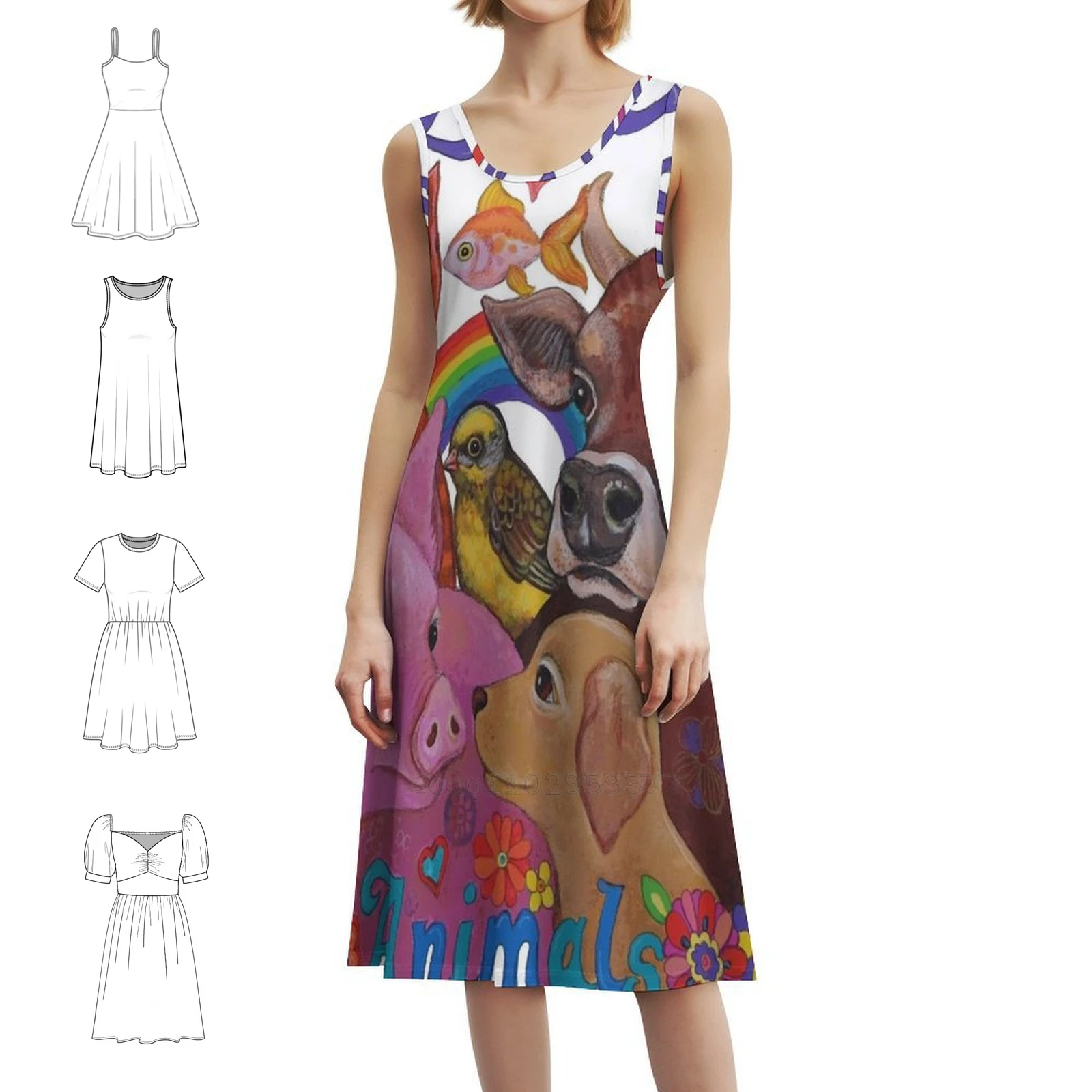 

Женское элегантное праздничное платье Love All Animals, платье трапециевидной формы с короткими/длинными/опциями без рукавов Love All Animals Flowers Seamless