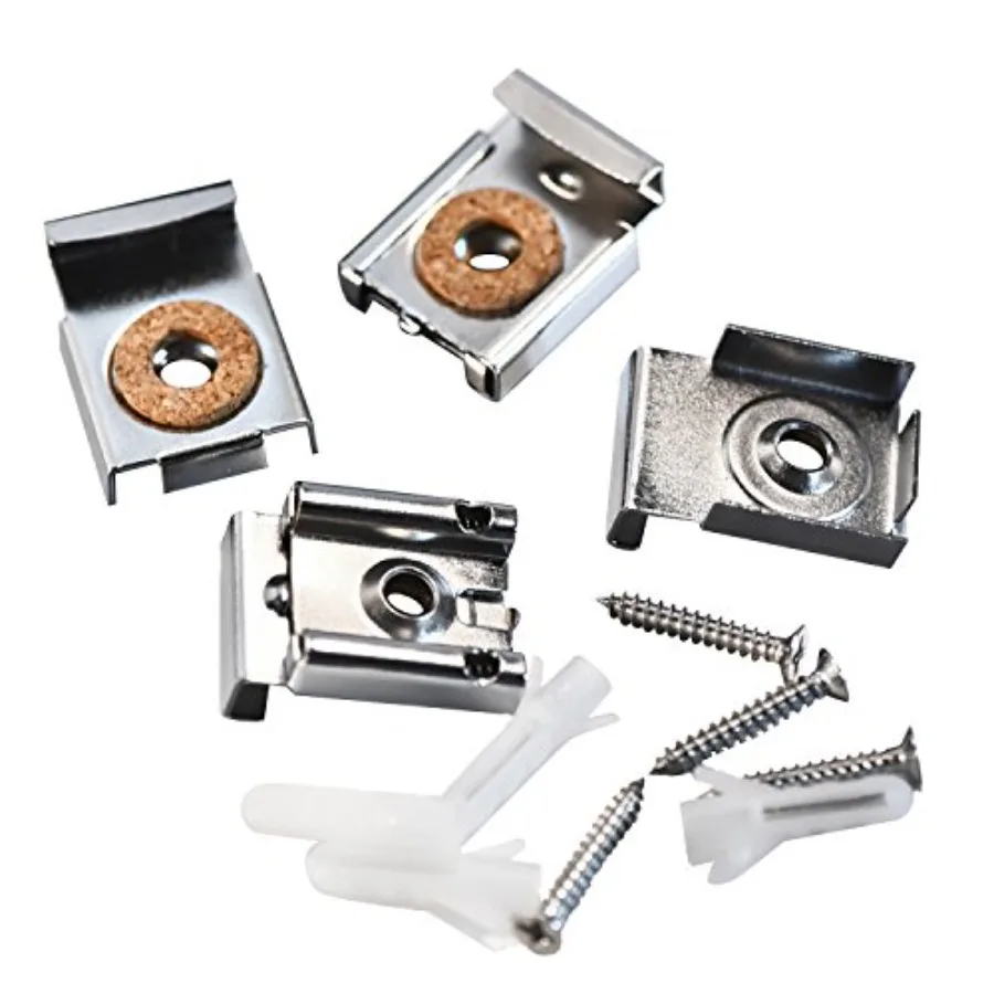 

2 Sets 8 Pieces Mirror Hanger Clips Set - Metal Spring Loaded Mount Clips for Unframed Mirrors With Plugs and Screws