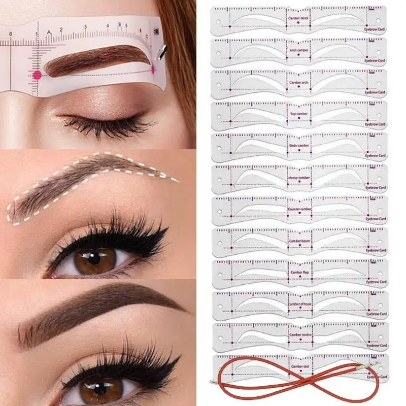 12Pcs/set Reusable Eyebrow Stencils Eye Brow Drawing Guide Styling Shaping Grooming Template Card