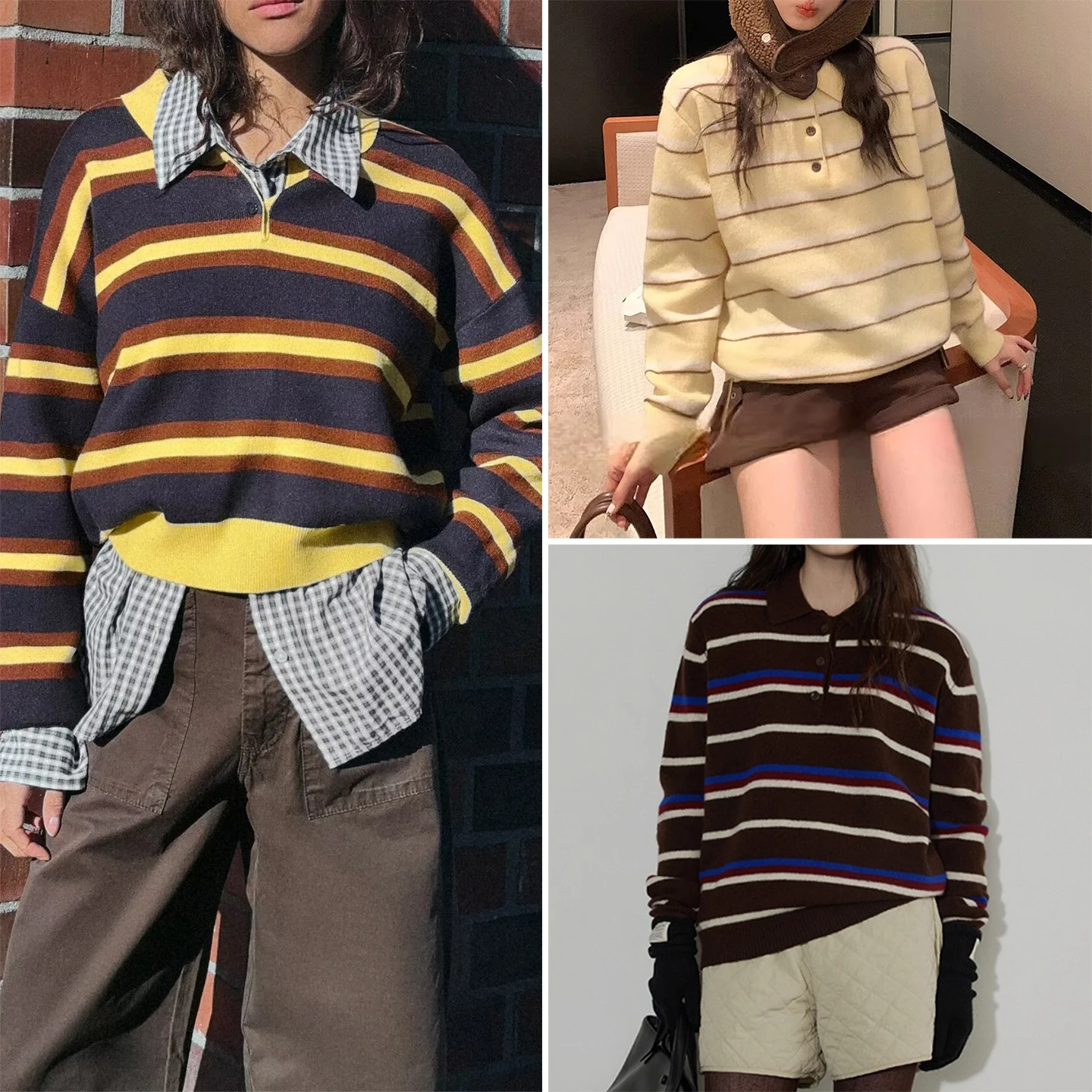 

Модный женский вязаный длинный воротник све irt в полоску, осень 2022, новое поступление, свободная повседневная одежда Z