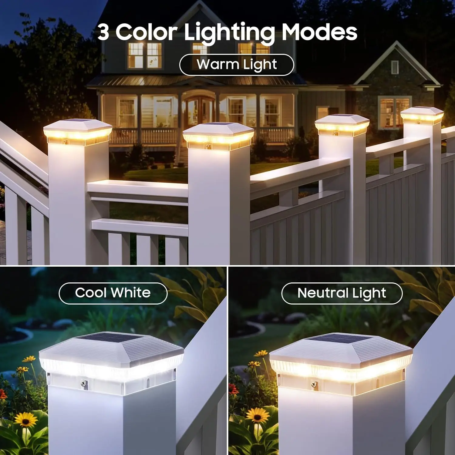 "أضواء غطاء عمود الطاقة الشمسية 6/12 عبوة، 40-LED 30-Lumen 4x4 أضواء السياج، 3 أوضاع لأعمدة الخشب/الفينيل"