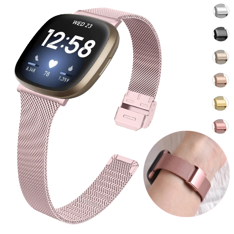 Correa de Metal para Fitbit Versa 3 y 4, pulsera de repuesto milanesa para reloj Fitbit Versa