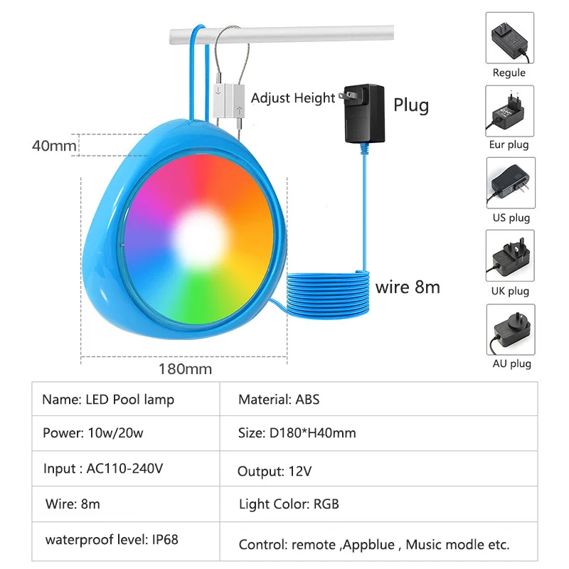 RGB Submersible Night Lamp LED Underwater Light with Remote Control Color Changing 12V Pool Lights Waterproof Wall Mounted Light